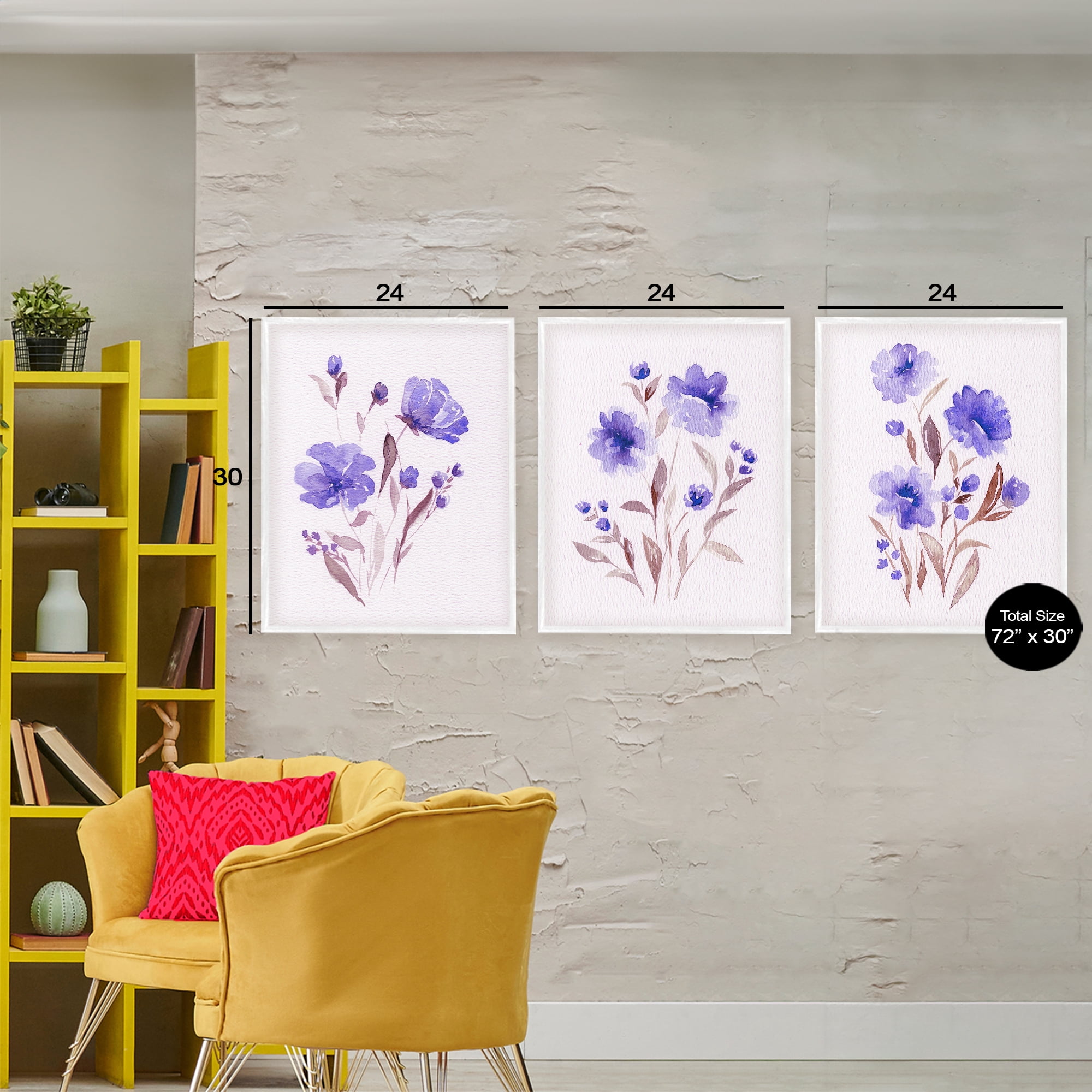 Stupell Industries Watercolor Purple Blooms 3 Piece White Framed Giclee Art Set, design by Leah Noel Art