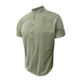 thumbnail image 4 of Mens Linen Shirt Guayabera Cuban Short Sleeve Button Down Cotton Summer Beach Hippie Shirts Half Button Cotton Crewneck Tees Casual Stand Collar Tops, 4 of 6