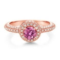 thumbnail image 2 of Gem Stone King 18K Rose Gold Plated Silver Pink Moissanite and White Moissanite Engagement Ring for Women (1.06 Cttw, Round 5MM, Available in Size 5, 6, 7, 8, 9), 2 of 6