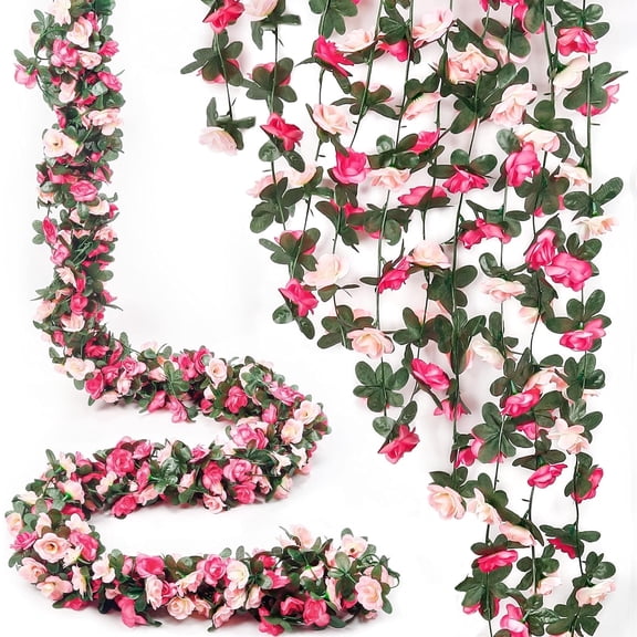 5 Pack Pink Artificial Rose Arch Vines for Flower Wall Backdrop Wedding Mother's Day Garden Tea Party Decorations