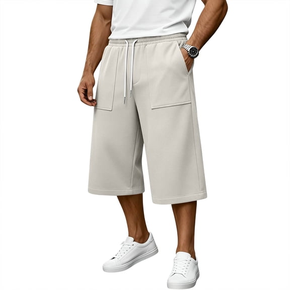 JoveMarine Men's Loose Cargo Shorts Casual - Knee-Length Work Shorts with Multi-Pockets, Relaxed Bermuda Style for Everyday,Beige L