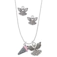 thumbnail image 1 of Delight Jewelry Silvertone 3-D Resin Strawberry Ice Cream Cone with Crystals Silver tone Guardian Angel Charm Necklace and Stud Earrings, 1 of 4