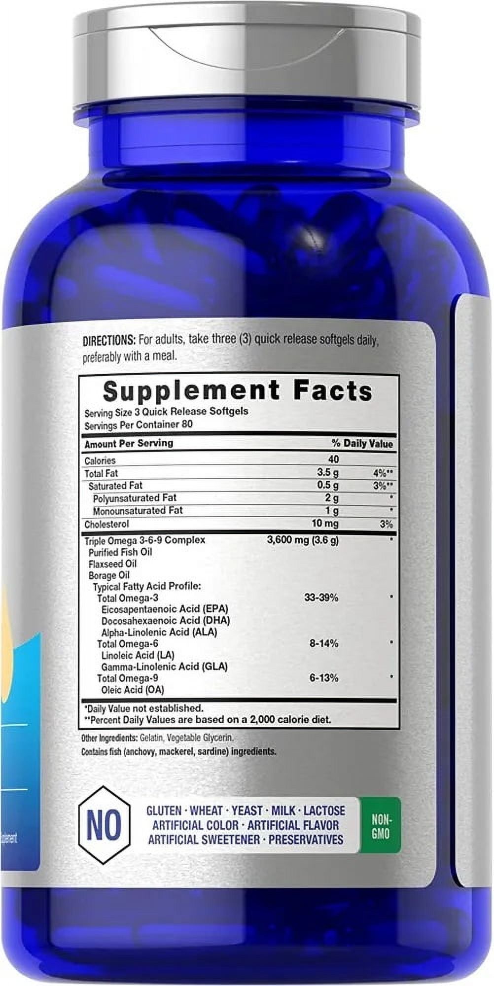 Triple Omega 3-6-9 240 Softgels | From Fish, Flaxseed, Borage Oils | Non-GMO & Gluten Free | By Horbaach