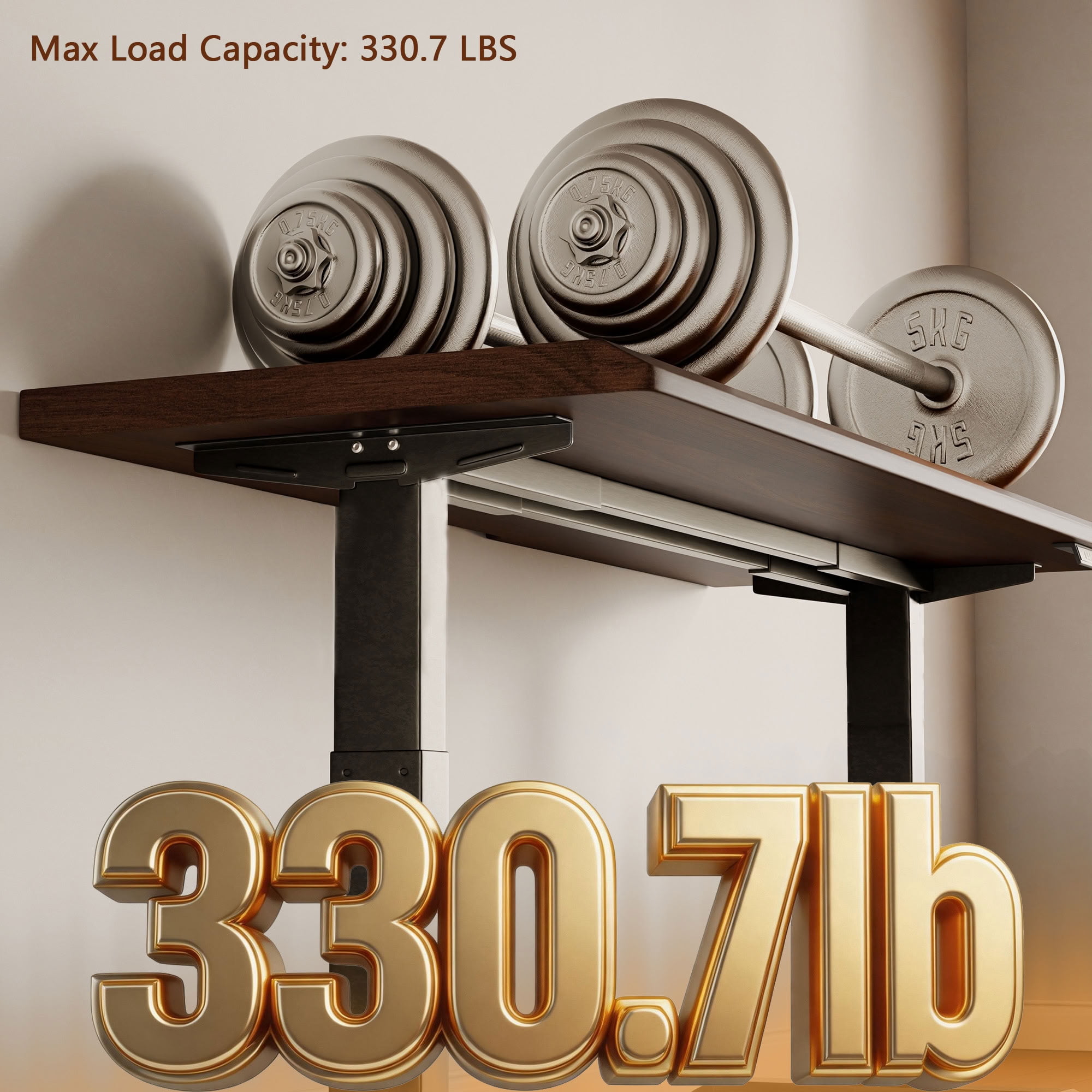 MAYEERTY Electric Height Adjustable Standing Desk, Solid Rubberwood Sit Computer Desk with Single Motor, for Home Office, Study and Gaming