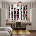 thumbnail image 6 of Curtains 63 Inch Length 2 Panels, Pink Roses Grommets Window Treatment Curtain, Romantic Flowers Leaves Floral Black Stripes Thermal Curtains Drapes for Living Room/Bathroom, 6 of 9