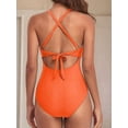 thumbnail image 5 of Womens Hollow Out Backless One-Piece Swimsuit Bikini Tight Swimwear for Beach Orange L, 5 of 6