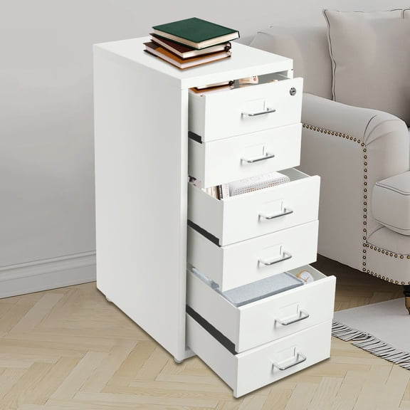 Vertical File Cabinet 6-drawer Filing Cabinet Office Storage Organizer w/Wheels