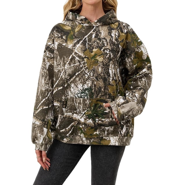 Sudadera con capucha Anoumcy Camo Maple Leaf de forro polar con capucha para mujer