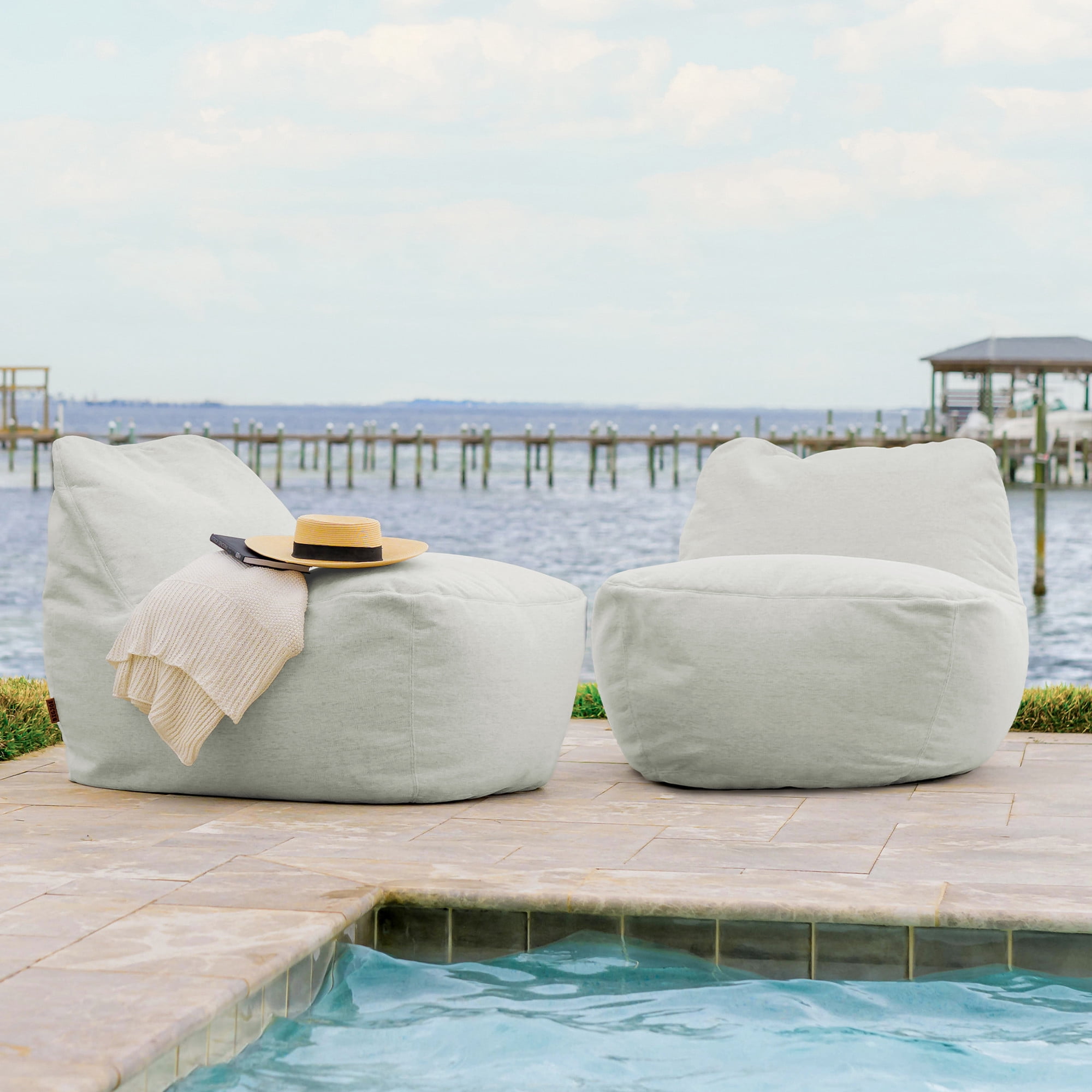 Big Joe Luft Outdoor Patio Chair, Lightweight Bean Filling, Outdoor Performance Linen, Sunday Gray