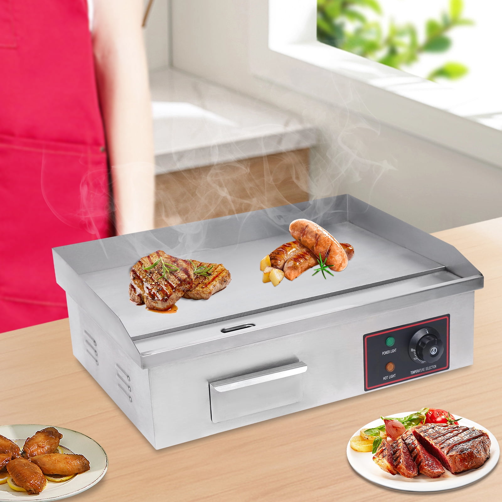 Electric Countertop Flat Top Griddle,Commercial Stainless Steel Grill Griddle Stove with Adjustable Temperature Control,Non-Stick Restaurant Grill Flat for Home BBQ Plate