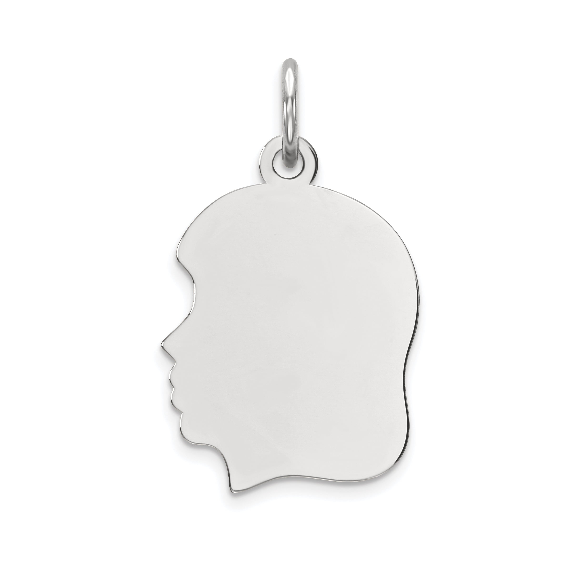 14k White Gold Plain Medium Facing Left Engravable Girl Charm Pendant