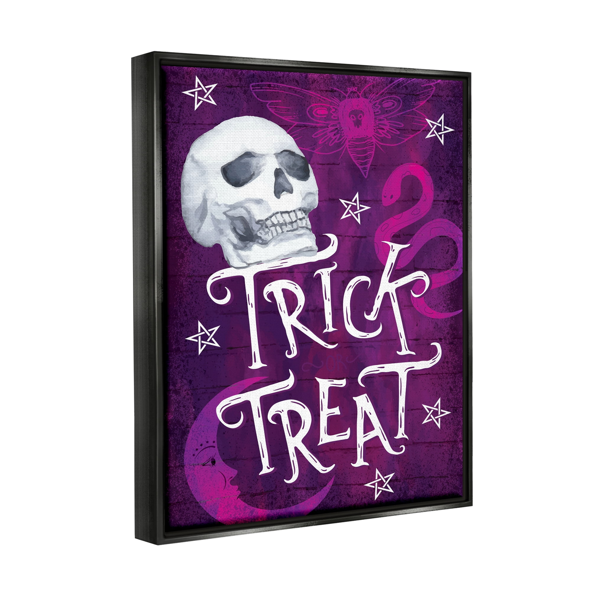 Stupell Industries Trick or Treat Purple Halloween Holiday Painting Black Floater Framed Art Print Wall Art