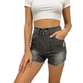 thumbnail image 3 of Taqqpue Womens Plus Size High Waist Stretchy Jean Shorts,Folded Hem Junior Shorts Jeans Casual Summer Outwear Beach Vacation Ripped Frayed Distressed Hot Short Jeans with Pockets, 3 of 6