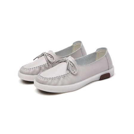 

Rotosw Ladies Flats Slip On Loafers Comfort Casual Walking Shoe Nonslip Classic Boat Shoes Driving Breathable Moccasins Gray 5