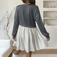 thumbnail image 3 of Karight Women's Casual Long Sleeve Sweatshirt Dress Trendy Patchwork Oversized Pullover Top Cute Pleated Mini Dress, 3 of 3