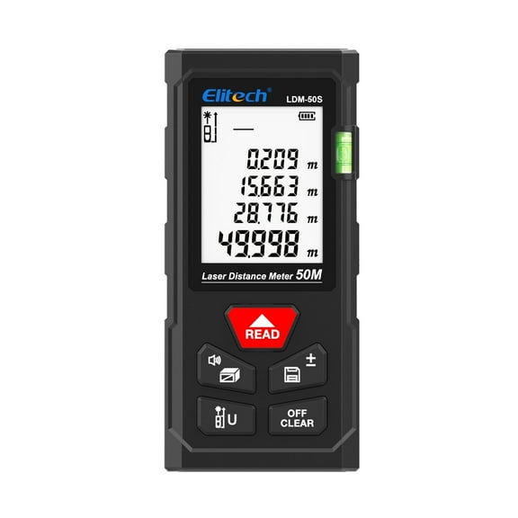Elitech LDM-50S Laser Distance Meter, 165ft Digital Measure Tool ±2mm Accuracy, Area/Volume/Pythagoras Modes, Backlit LCD, 99 Records, Unit Switch – for Home & DIY