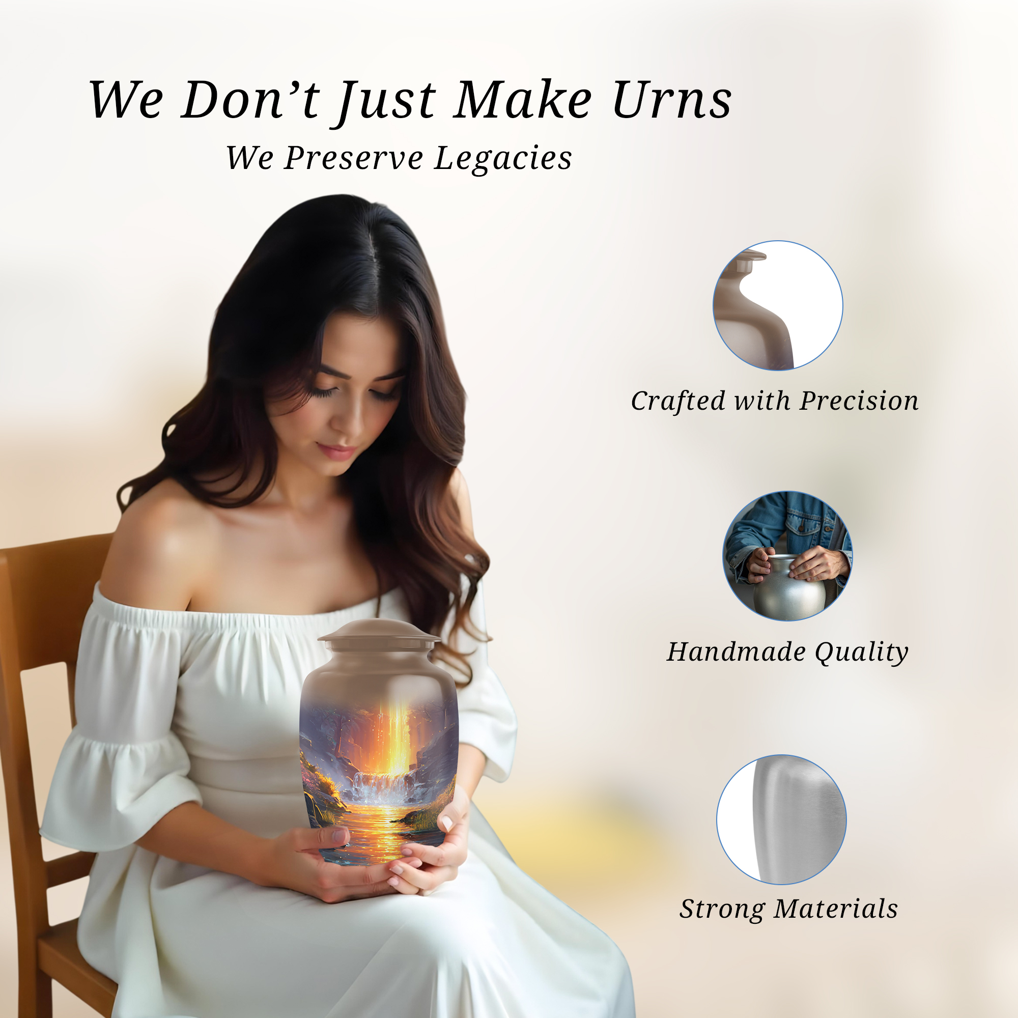 Waterfall Cremation Urn For Human Ashes Female, Brown Urn For Human Ashes Adult Male, Large Decorative Urns For Man And Woman, Funeral Urns For Adult Female Mother, 10 Inch