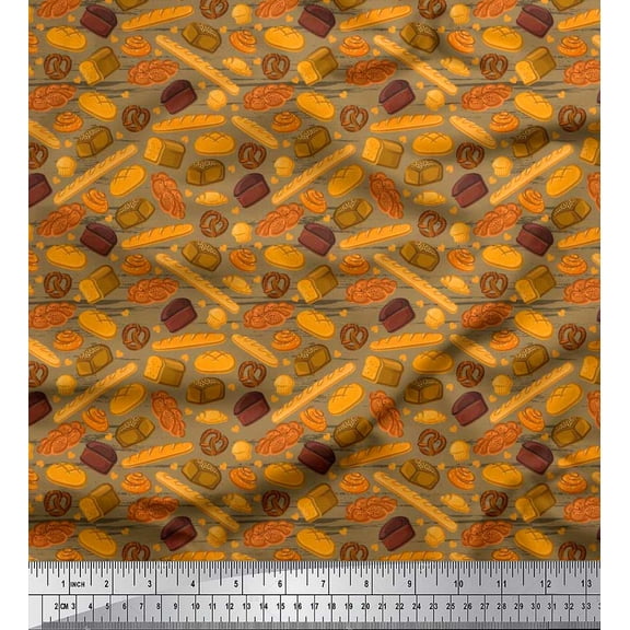 Soimoi Cotton Duck Fabric Pretzels,Cupcake & Baguette Food Printed Fabric 1 Yard 42 Inch Wide
