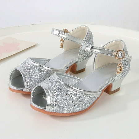 

WNG Girls Sandals Closed Toe Heels Wedding Party Shoes Sequins Bow for Toddler