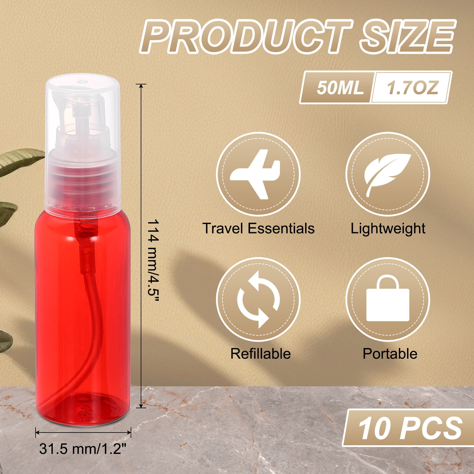 Uxcell 10Pcs Travel Pump Bottle, Empty Pump Bottle Dispenser, 1.7oz Clear Red