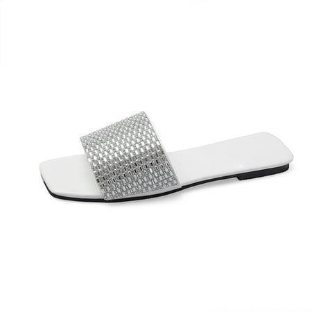 

VerPetridure Womens Wedge Sandals Summer New Fashion Diamond Sequin Women s One Line Slippers Flat Sandals