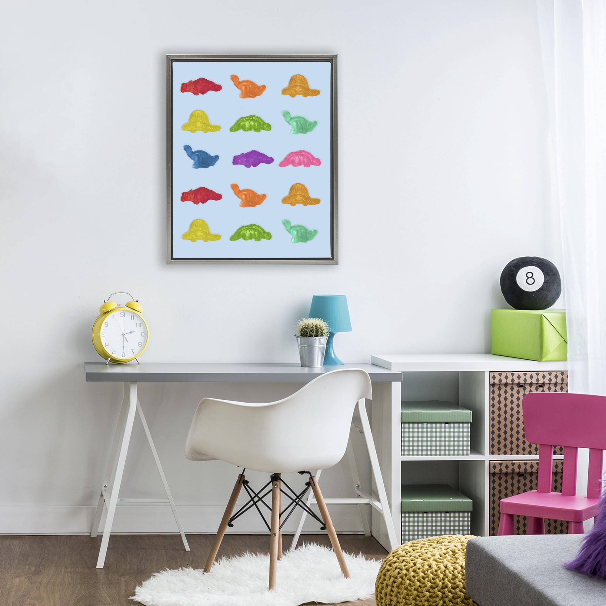 Stupell Industries Colorful Dinosaur Candies Gray Framed Floater Canvas Wall Art, design by LISH Creative