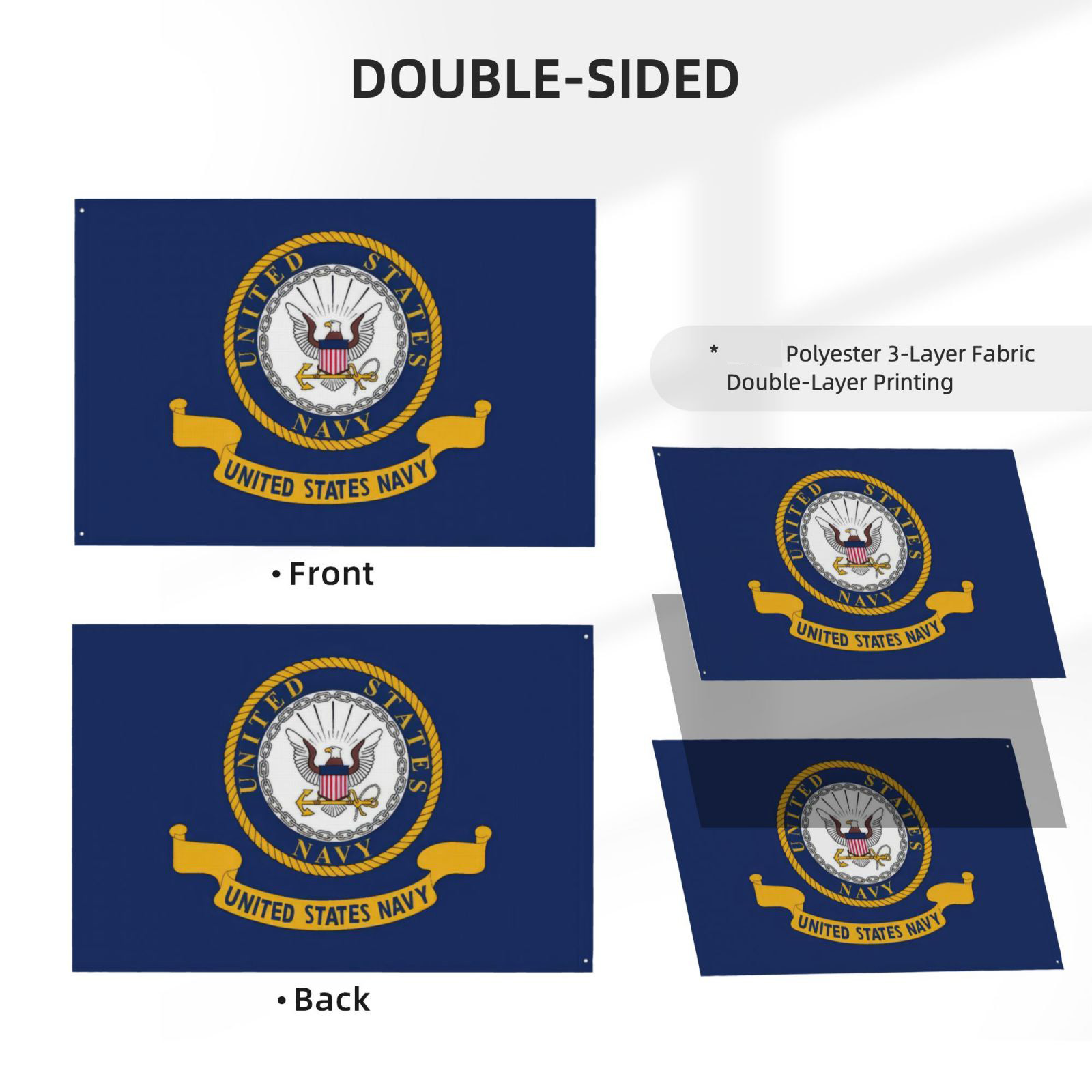 US Navy Flag 3x5 FT Outdoor 3Ply Double Sided US American Navy Flags USA Army Military Flags Navy Naval Military Flags United State Navy Flags Banner 2 Brass Grommets US Navy Decor Outside Indoor