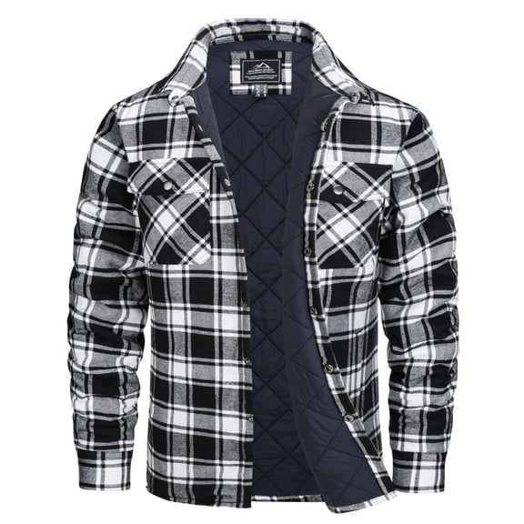 KEFITEVD Men's Flannel Shirt Jacket Cotton Quilted Lined Button Down Plaid Shirt Jacket Winter Warm Heavyweight Coat