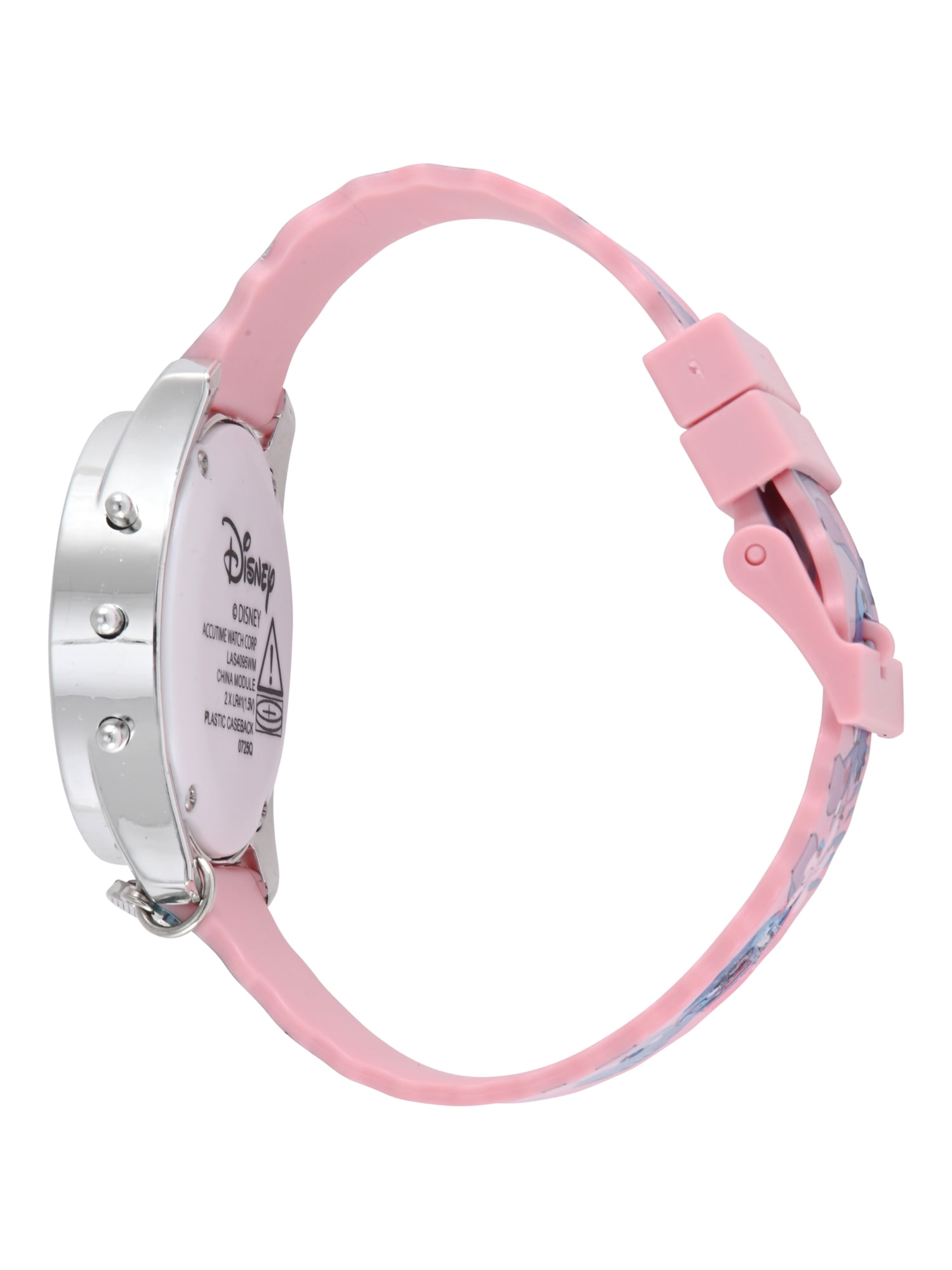 Disney Lilo & Stitch Pink Scalloped Silicone Strap with Pink Crystal Bezel Watch; LAS4095WM
