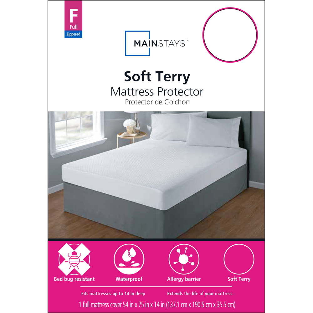 Mainstays Soft Terry Waterproof Zippered Mattress Protector, Full