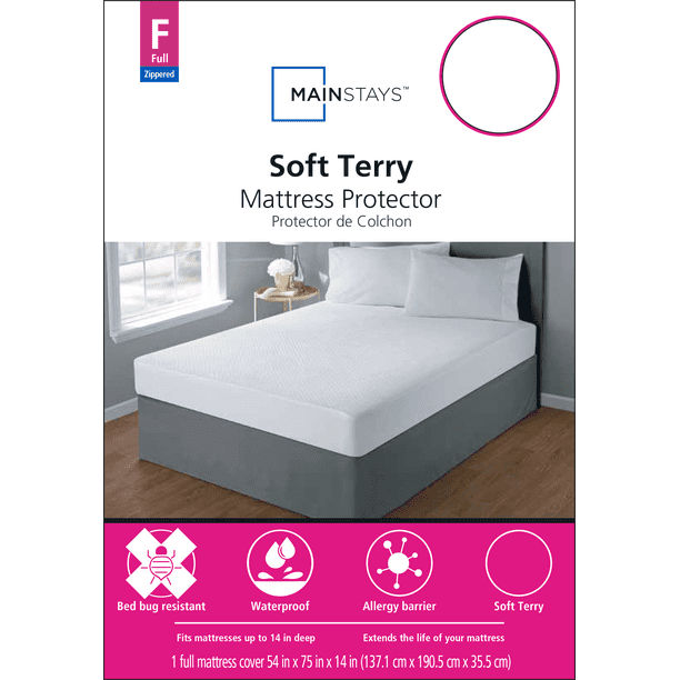 Mainstays Soft Terry Waterproof Zippered Mattress Protector Full Walmart Com Walmart Com