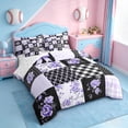 thumbnail image 2 of Erosebridal Modern Geometric Plaid 7 Pieces Bedding Comforter Set,Purple Princess Bowknot Full Bedding Set For Girls Women,Reversible, 2 of 7