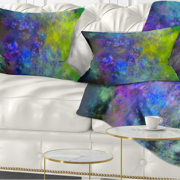 Designart Blue Green Starry Fractal Sky - Abstract Throw Pillow - 12x20