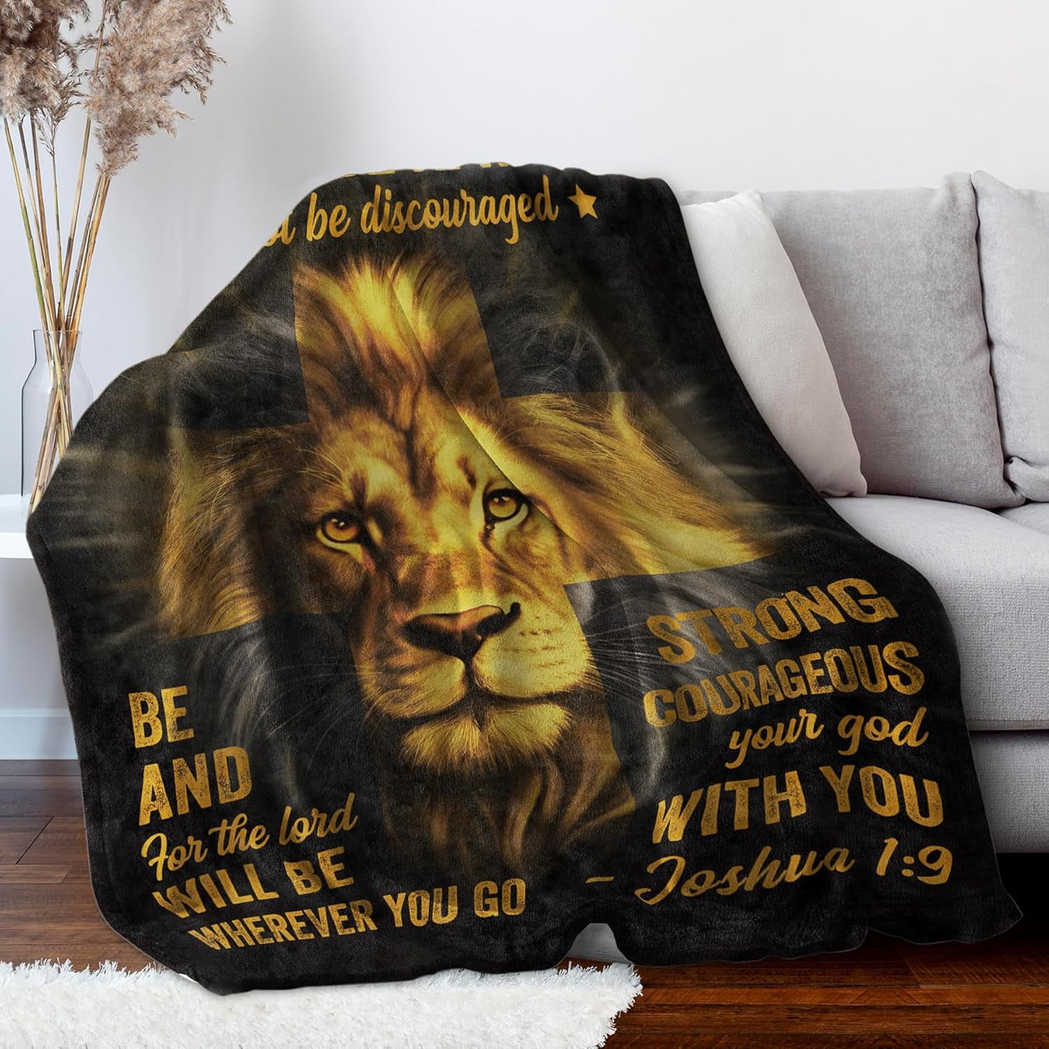Christian Gifts for Men, Blanket Printed with Lion & Bible Verse, Religious, Christmas, Birthday Gifts for Men, Teen Boys, Catholic, Spiritual, Baptism Gift, Soft Throw Blanket