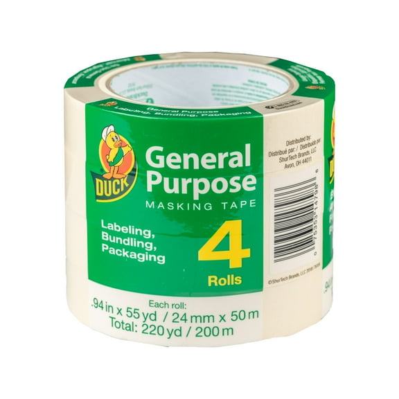 Duck Brand General Purpose Masking Tape, 0.94 in. x 55 yd., Beige, 4 Pack