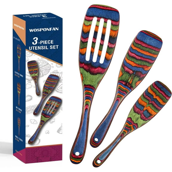 Spurtle Set, Wooden Utensils for Cooking, Kitchen Utensils Set, Pakkawood Kitchen Cooking Utensils Set, Apartment Essentials Wood Serving Spatula spoon, Home & kitchen Gift for Women & Men