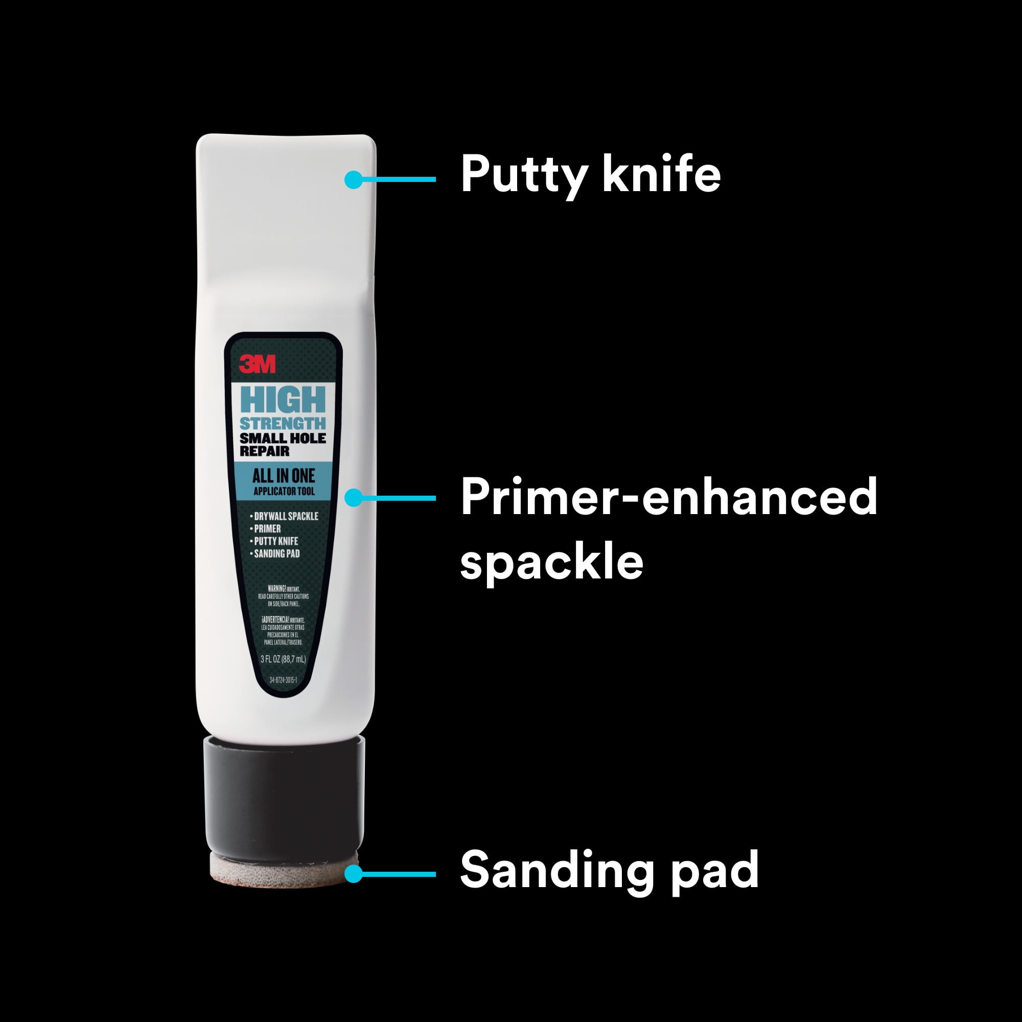 3M High Strength Small Hole Filler, 3 oz., Paint Primer, Wall Patch, White, All In One Applicator Tool, 1 Pack