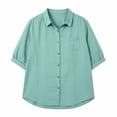 thumbnail image 6 of Tqcoqu Button Down Shirts for Women Half Sleeve Collared Casual Loose Blouses Summer Vacation Tops with Chest Pocket,Green Women's M-XXXXL, 6 of 6