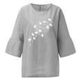 thumbnail image 4 of Hauts d'Été pour Femmes 2023 Femmes Été Aguichant Imprimé Régulier à Boutons Col Rond Manches Courtes Femmes Manches Trois Quarts Haut Bohème Grande Taille T-Shirt pour Femmes, 4 of 5