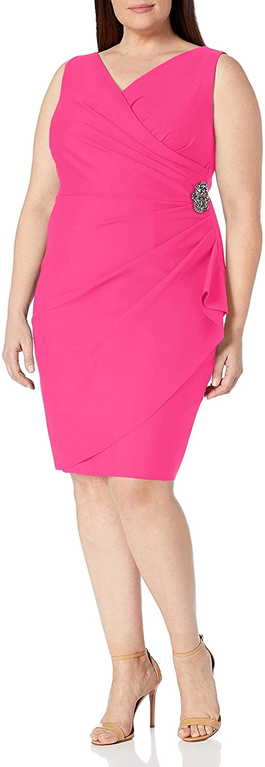 Alex Evenings Womens Plus Size Short Side Ruched Dress with Cascade ...
