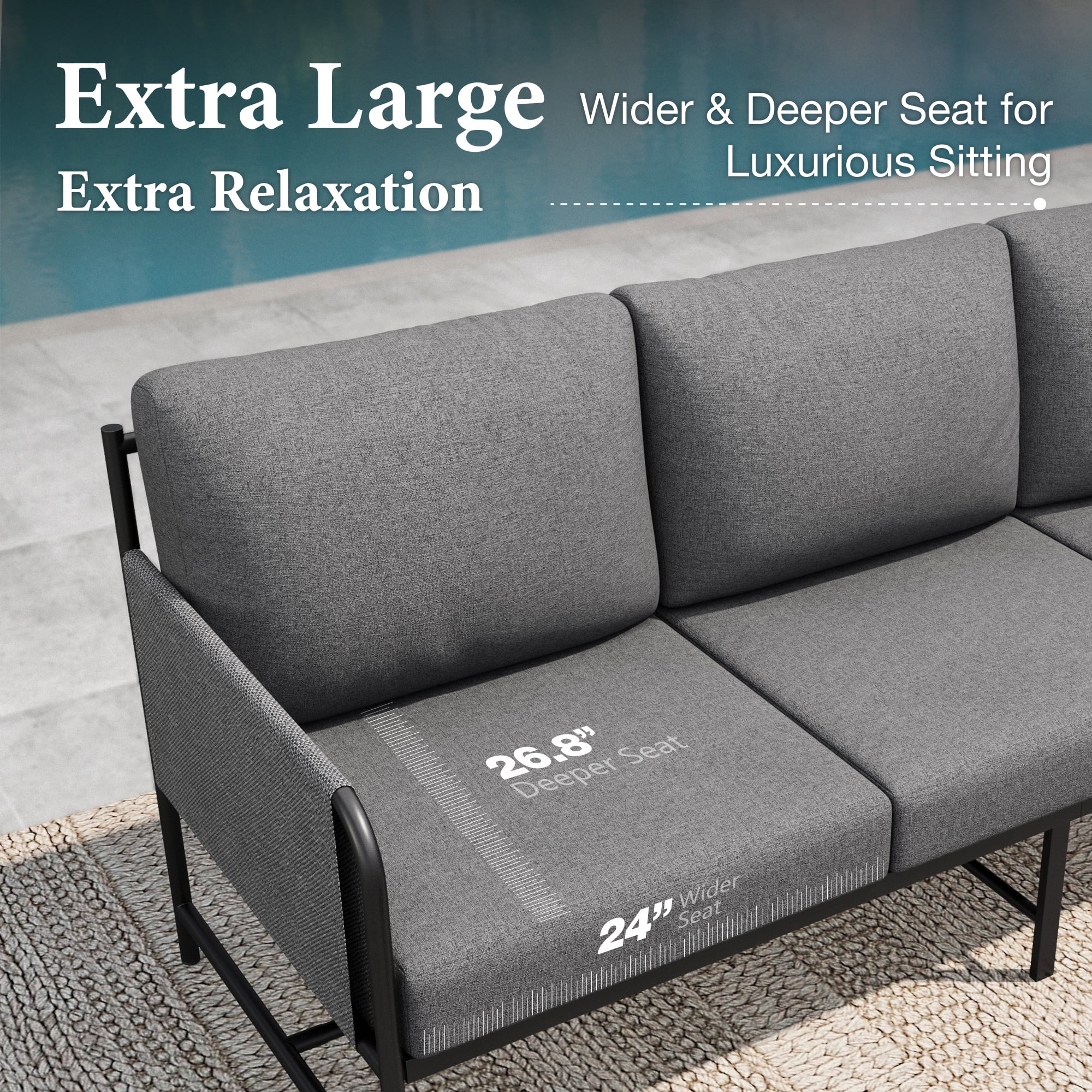 SUMMIT LIVING 5-Seat Modern Minimalism Patio Furniture Set with Coffee Table, Metal Patio Conversation Set with Wide & Deep Seat, Gray