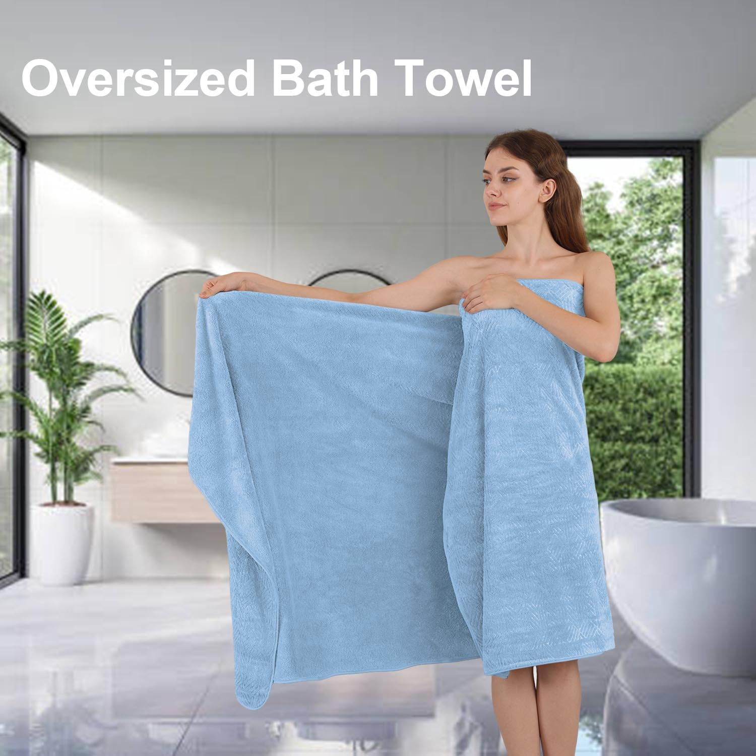 Smuge 8 Piece Oversized Bath Sheet Towels, 2 Large Bath Towel, 2 Hand Towels, 4 Washcloths, 600 GSM Ultra Soft Large Bath Towel Set Cozy Quick Dry Bathroom Towels Hotel Luxurious Towels(LIGHT BLUE)