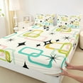 thumbnail image 2 of Manfei Cartoon Stars Print Twin Sheet Sets, Chic Square Abstract Twin Fitted Sheet, Retro Rectangle Flat Sheet, Microfiber Bedroom Decor, 3pcs, 2 of 6