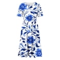 thumbnail image 4 of YueHuiYing Women's Summer Casual Blue-and-White Porcelain Print Short-Sleeve Round-Neck Knee-Length Dress, 4 of 7
