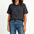 thumbnail image 5 of cfhntfmh Cotton Linen Tops for Women Collared V Neck Short Sleeve Shirt with Pockets Casual Button down Summer Work Tops, 5 of 7