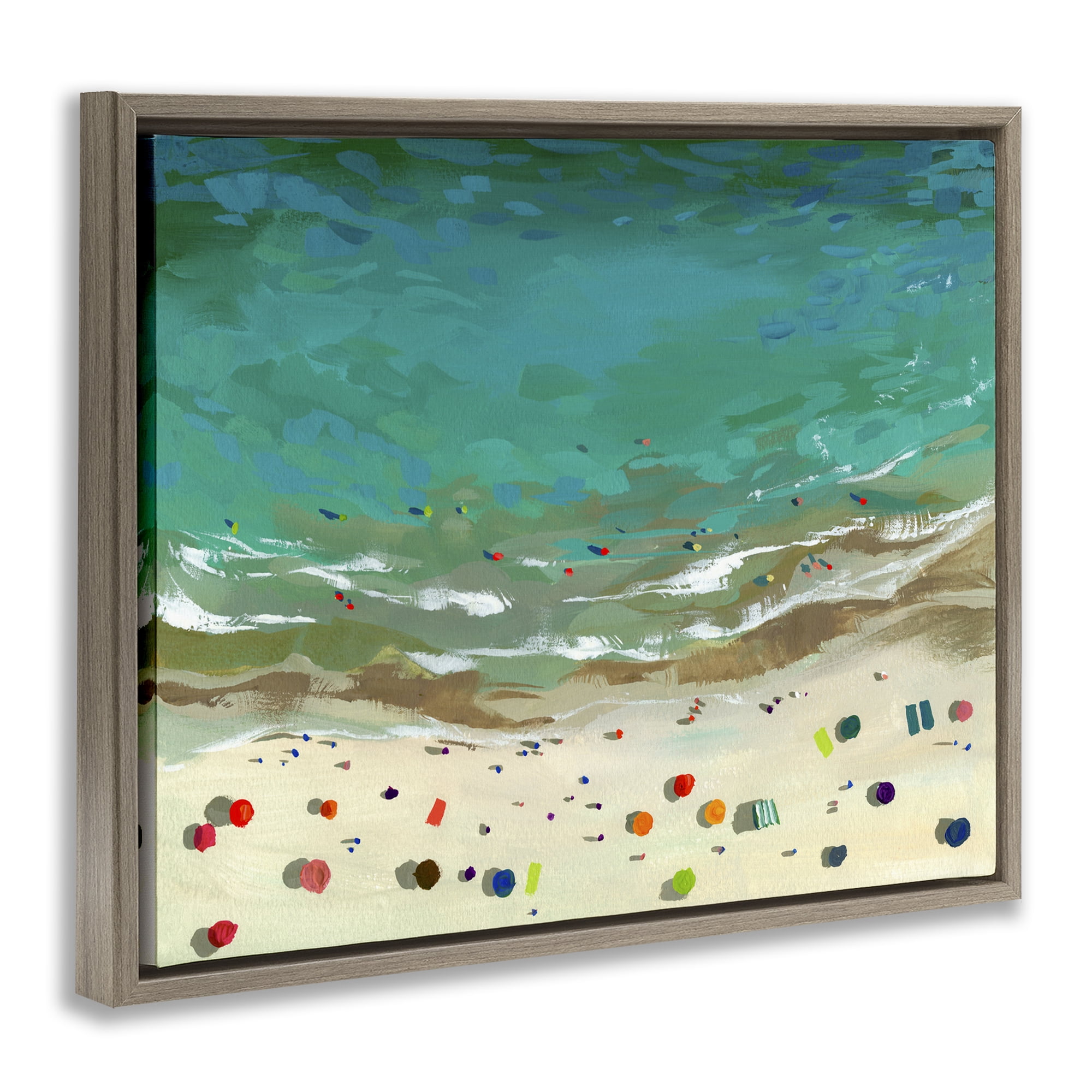 Stupell Industries Aerial Turquoise Shoreline Brown Framed Floater Canvas Wall Art, design by Brook Page