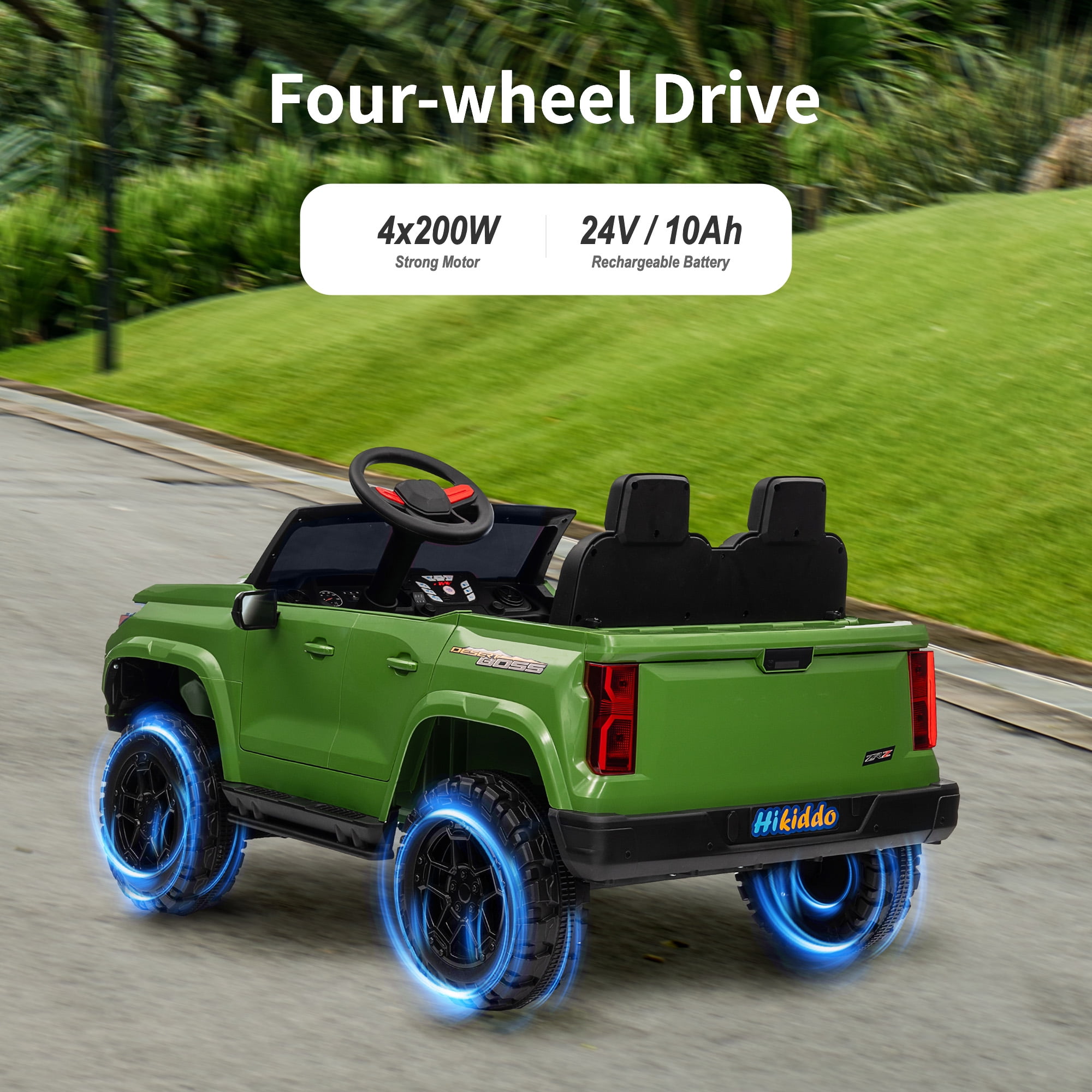 Hikiddo 24V 10Ah Ride on Toy Truck, 4WD 2 Seater Kids Electric Cars for Girl Boy w/ Remote, 4x200W M(图4) Hikiddo 24V 10Ah Ride on Toy Truck, 4WD 2 Seater Kids Electric Cars for Girl Boy w/ Remote, 4x200W M(图4)