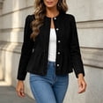 thumbnail image 6 of QIYAGBSA Denim Jacket for Women Soft Collarless Button Down Peplum Ruffle Hem Long Sleeve Slim Fit Fall Casual Outerwear Stretch Layer Everyday Wear (Black, L), 6 of 9