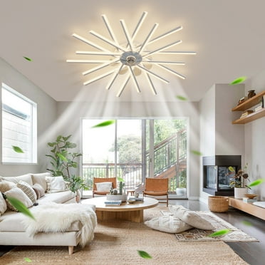 Ceiling Fans with Lights 45 Inch Quiet Reversible DC Motor Indoor Outdoor Large Ceiling Fan with Remote Control Dimmable Tri-Color LED 7 Blades Modern Fandelier