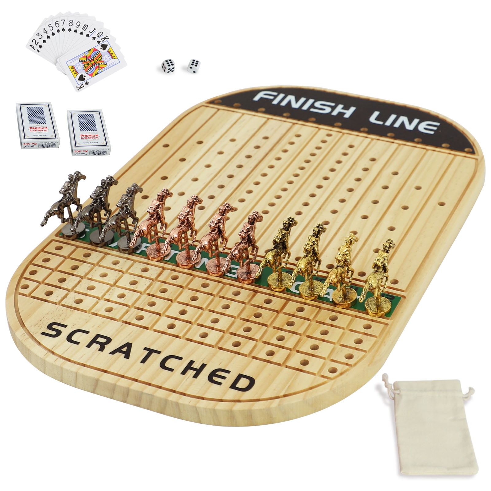 Horse Race Board Game Racing Game Thickened Pine with 11 Luxurious